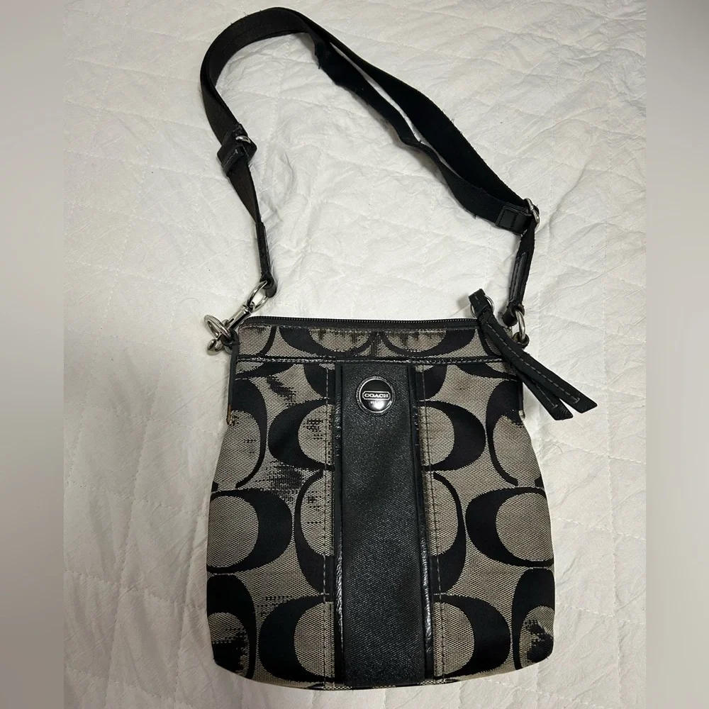 Coach Black and Tan Signature Crossbody and Wristlet